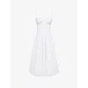 House Of Cb Womens White Broderie Milia Broderie-anglaise Stretch Cotton-blend Midi Dress