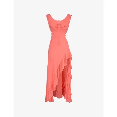 House Of Cb Womens Coral Aloura Georgette Ruffle Woven Maxi Dress In Pink