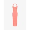 House Of Cb Womens Coral Lusilla Halterneck Stretch-mesh Midi Dress In Orange