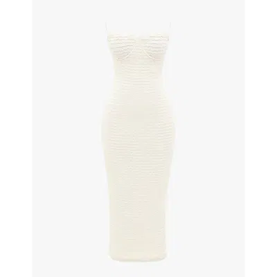 House Of Cb Womens Cream Elinor Frill-lace Crochet-knit Midi Dress