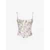 House Of Cb Womens Cream Floral Cadie Ribbon-print Cotton Corset Top