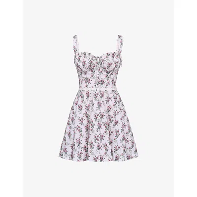 House Of Cb Womens Cream Rose Print Calia Floral-print Stretch-cotton Mini Dress In Pink