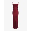 House Of Cb Womens Deep Red Burnout Nalani Fishtail Satin Maxi Gown In Red