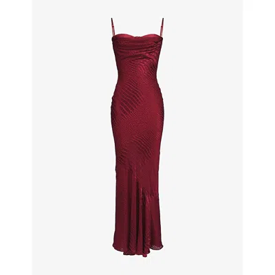 House Of Cb Womens Deep Red Burnout Nalani Fishtail Satin Maxi Gown