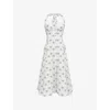 House Of Cb Of Cb Womens Claudia Daisy-print Stretch-cotton Midi Dress Diasy Stripe Cream In White