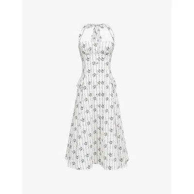 House Of Cb Of Cb Womens Claudia Daisy-print Stretch-cotton Midi Dress Diasy Stripe Cream