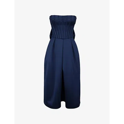 House Of Cb Womens  Bellina Strapless Satin Midi Dress In Dress Blues