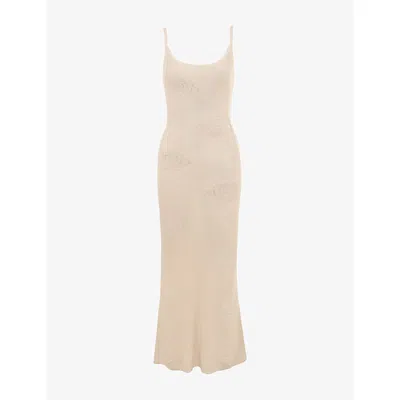 House Of Cb Womens Ecru Dara Rose Embroidered Knit Maxi Dress In Neutral