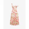 House Of Cb Womens Pink Elia Floral-print Stretch-cotton Midi Dress