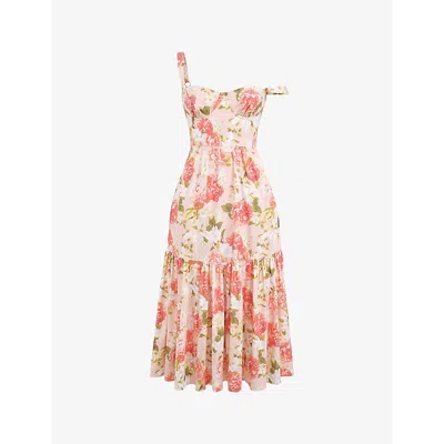 House Of Cb Womens Pink Elia Floral-print Stretch-cotton Midi Dress In Pink