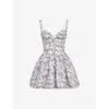 House Of Cb Womens Brigitte Print Corset Linen-blend Mini Dress English Porcelain In English Porcelain