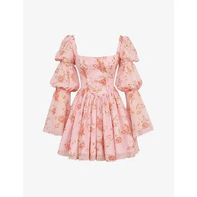House Of Cb Womens Sancia Floral-print Chiffon Mini Dress English Vintage Rose