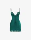House Of Cb Womens Forest Soraya Lace-trimmed Satin Mini Dress