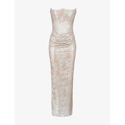 House Of Cb Womens Persephone Strapless Corset Woven Maxi Dress Gold