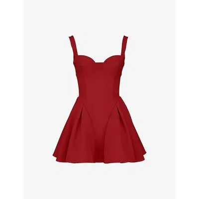 House Of Cb Womens Bunny Sweetheart-neck Flared-skirt Stretch-crepe Mini Dress Haute Red