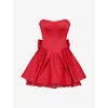 House Of Cb Womens  Noele Bow Strapless Satin Mini Dre In Haute Red