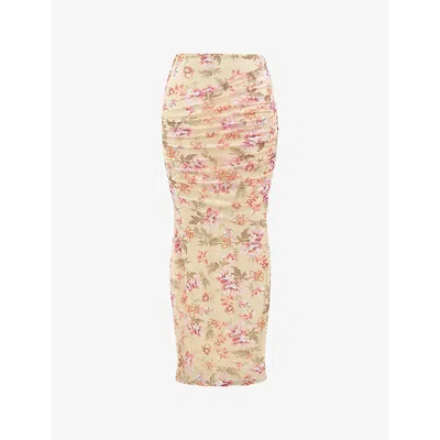 House Of Cb Womens Cassidy Fluted-hem Mesh Maxi Skirt Honeyflower