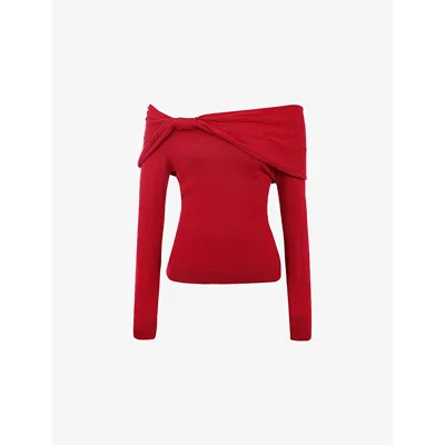 House Of Cb Womens Red Amaryllis Off-shoulder Knitted Jumper