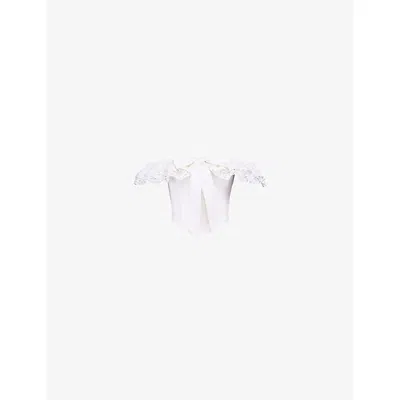 House Of Cb Womens Cloud Dancer Aria Bow-embellished Stretch-cotton Corset To In Gray