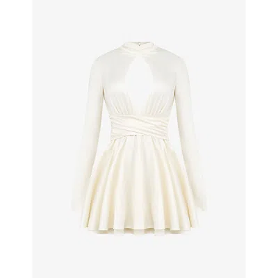 House Of Cb Womens Ivory Aryana Bow-embellished Stretch-satin Mini Dress