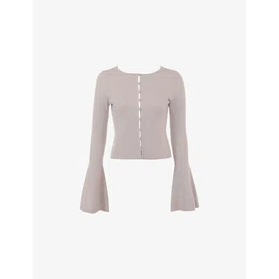 House Of Cb Womens Aster Ribbed Knitted Cardigan Biscuit