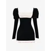 House Of Cb Womens  Azaria Shirred-bust Stretch-velvet Mini Dress In Black & Cream