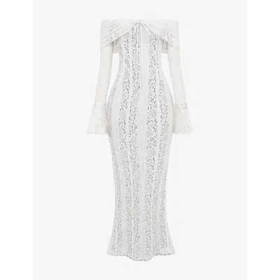 House Of Cb Womens Vintage Cream Floral Belle Off-the-shoulder Stretch-lace Maxi Dress