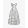 House Of Cb Womens English Porcelain Bennett Graphic-print Strapless Cotton-blend Midi Dress In English Porcelain