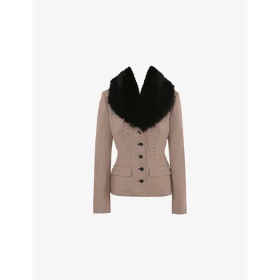 House Of Cb Womens Buckingham Hourglass Slim-fit Stretch-woven Jacket Puppytooth Check