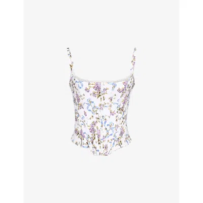 House Of Cb Of Cb Womens Cadie Ribbon-print Cotton Corset Top White Floral Xs