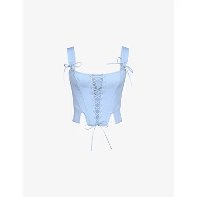 House Of Cb Of Cb Womens Blue Rose Callie Floral-print Cotton Corset Top