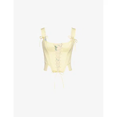 House Of Cb Womens  Callie Lace-up Stretch-cotton Corset Top