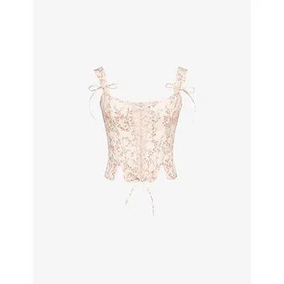 House Of Cb Of Cb Womens Cream Vintage Callie Lace-up Stretch-cotton Corset Top