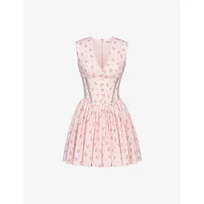 House Of Cb Womens Pink Floral Print Carmel Floral-print Stretch-cotton Mini Dress