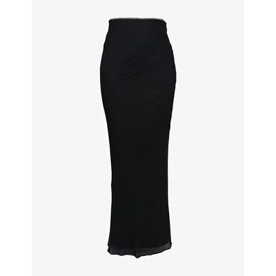 House Of Cb Womens  Cassidy Fluted-hem Mesh Maxi Skirt In Black