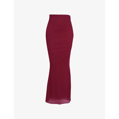 House Of Cb Womens  Cassidy Fluted-hem Mesh Maxi Skirt In Cabernet