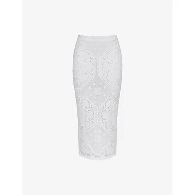 House Of Cb Womens White Cecilia Broderie-anglaise Stretch-cotton Midi Skirt