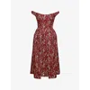 House Of Cb Womens  Charming Off-the-shoulder Lace And Satin Midi Dress In Rhubarb & Gold