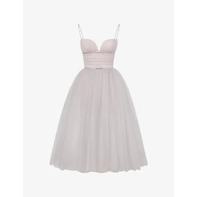 House Of Cb Womens  Countess Tulle Midi Dress In French Dove