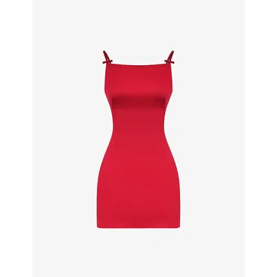 House Of Cb Womens Dainty Square-neck A-line Satin Mini Dress Scarlet