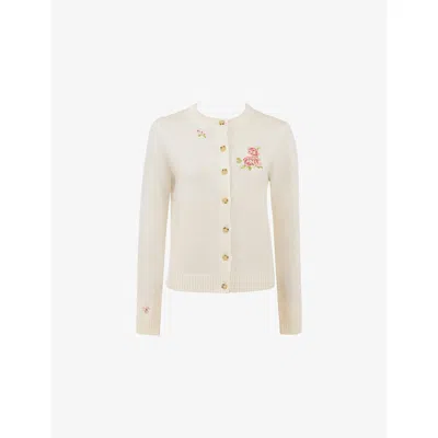 House Of Cb Womens Cream Daisie Floral-motif Wool And Cashmere Cardigan In White