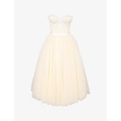 HOUSE OF CB OF CB WOMENS DARLING TULLE MIDI DRESS CREAM