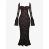 House Of Cb Delilah Long Sleeve Lace Overlay Mermaid Dress In Black