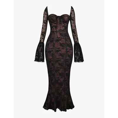 HOUSE OF CB WOMENS BLACK DELILAH CORSETED LACE MAXI DRESS