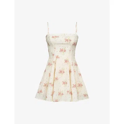 House Of Cb Womens Ivory Vintage Rose Dolly Floral-print Stretch-cotton Flared Mini Sundress In White