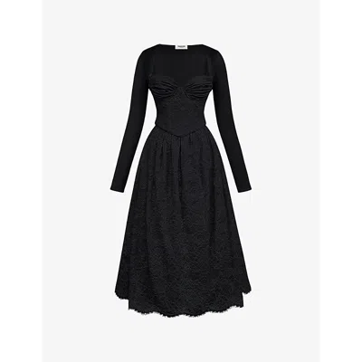 House Of Cb Womens Duchess Corset-bodice Lace Midi Dress Black