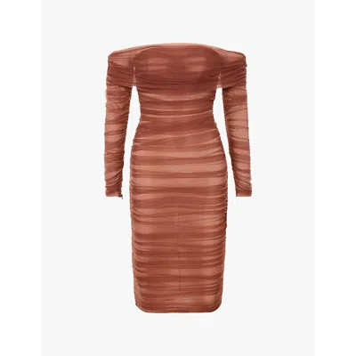 House Of Cb Womens Chestnut Elida Off-the-shoulder Floral-print Woven Mini Dress In Chestnut