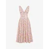 House Of Cb Emmelina Sleeveless Stretch Poplin Midi Dress In Pink Meadow Print