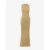House Of Cb Emmie Metallic Rib Mock Neck Maxi Dress In Gold
