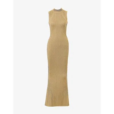 HOUSE OF CB WOMENS GOLD EMMIE RIBBED METALLIC-KNIT MAXI DRESS XS